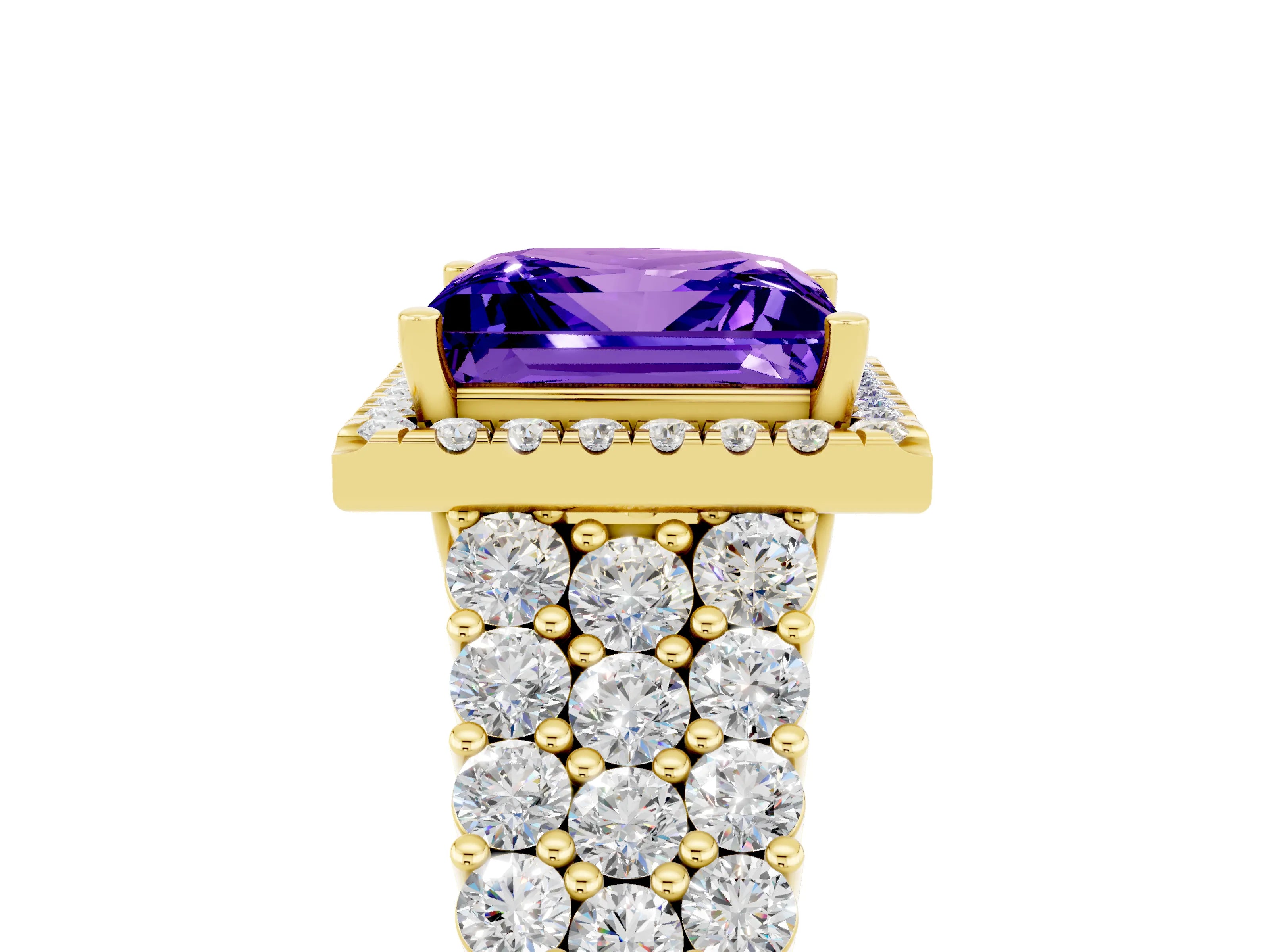 Yellow gold Princess Cut Halo Pavé Diamond Engagement Ring with Split Shank and Four-Prong Setting_5