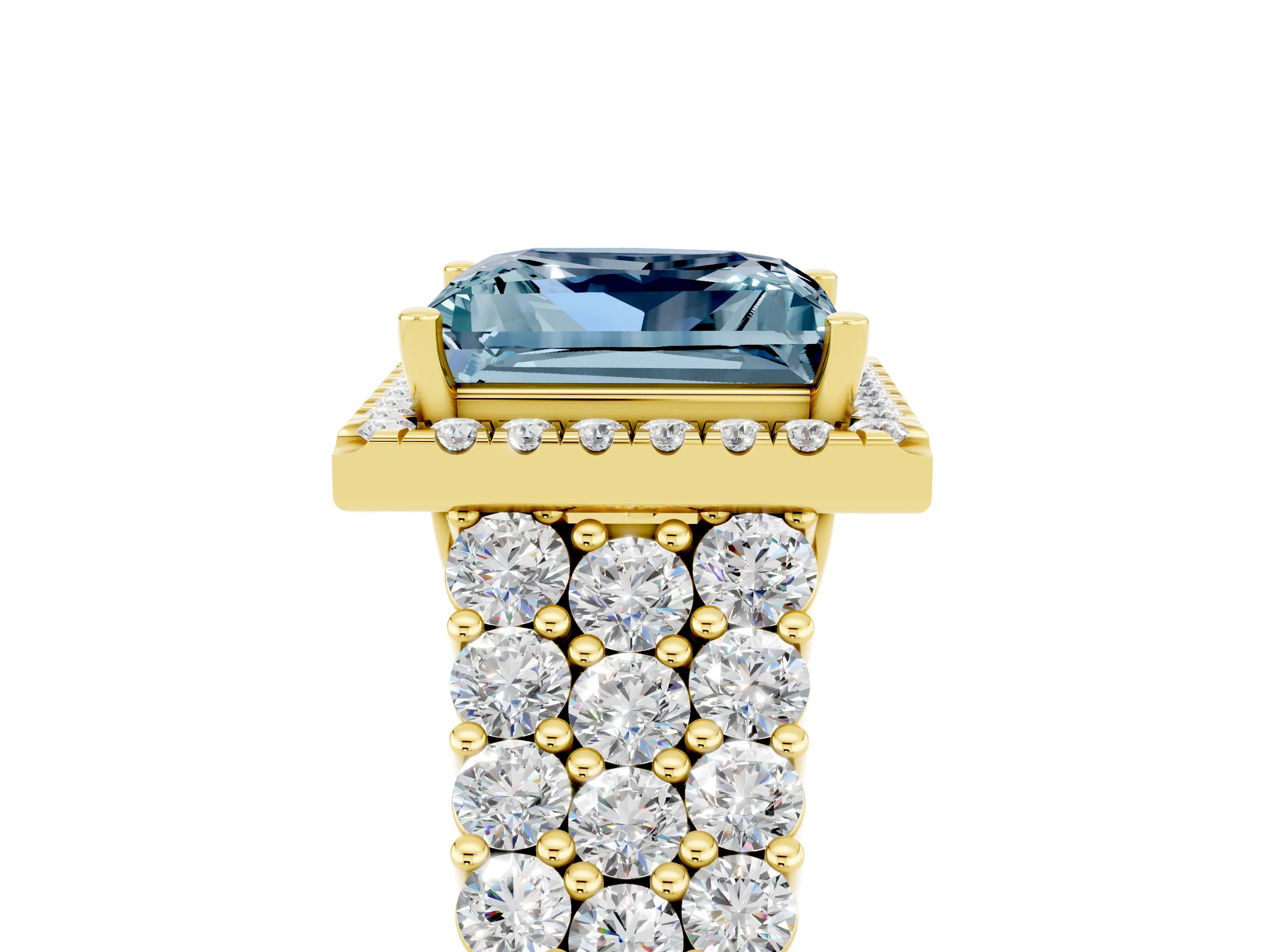Yellow gold Princess Cut Halo Pavé Diamond Engagement Ring with Split Shank and Four-Prong Setting_5