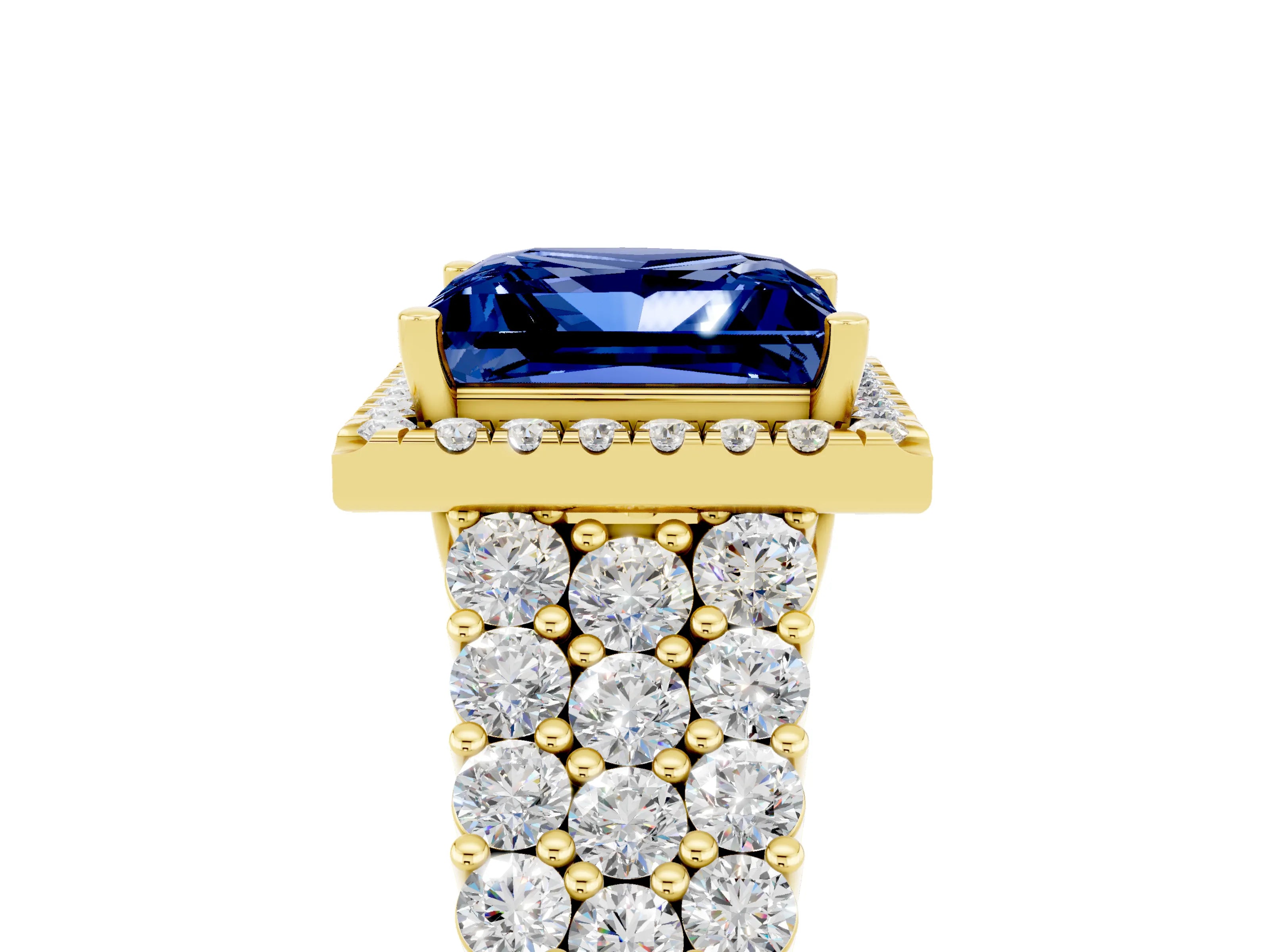 Yellow gold Princess Cut Halo Pavé Diamond Engagement Ring with Split Shank and Four-Prong Setting_5