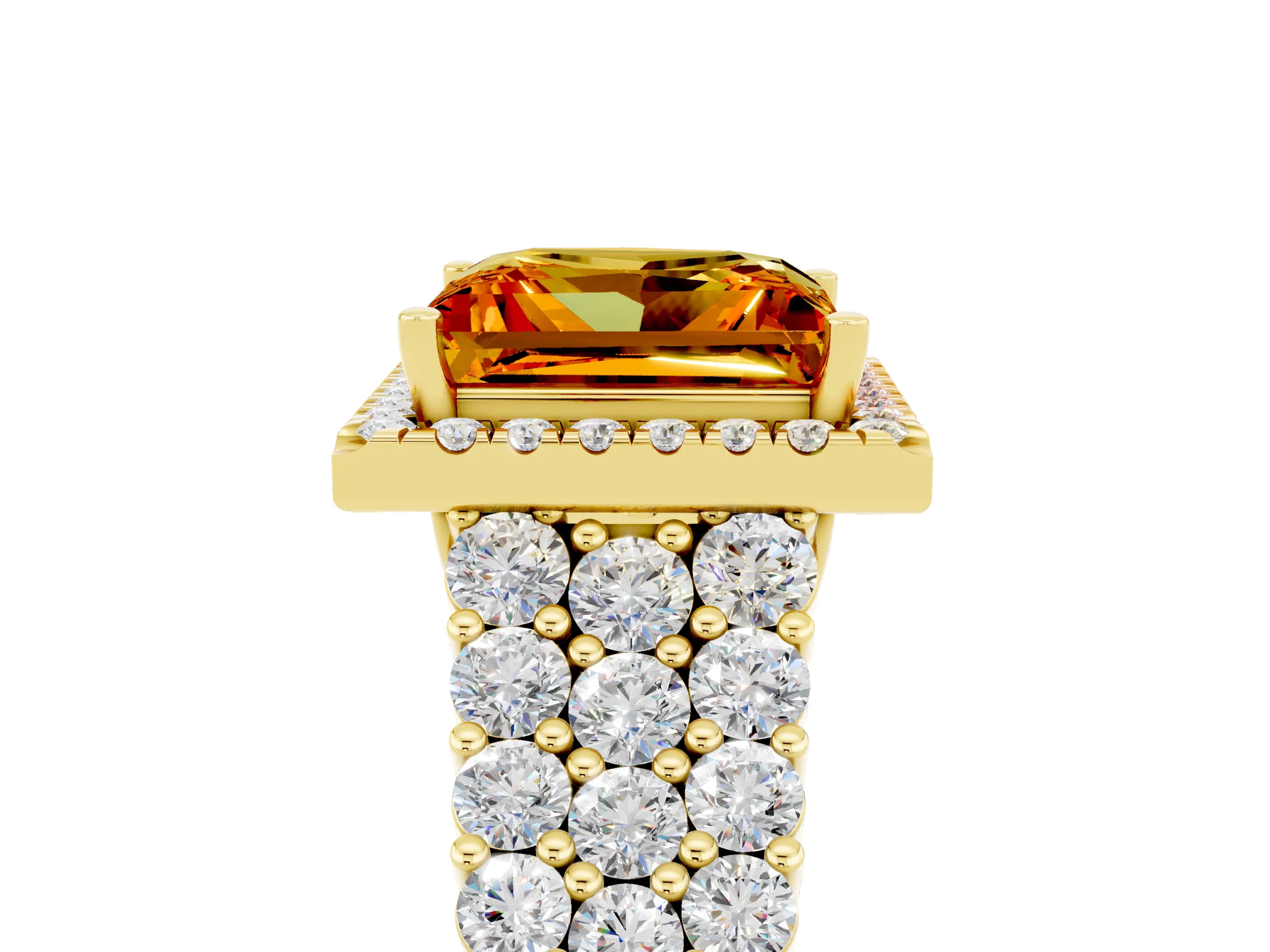 Yellow gold Princess Cut Halo Pavé Diamond Engagement Ring with Split Shank and Four-Prong Setting_5