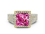 Yellow gold Princess Cut Halo Pavé Diamond Engagement Ring with Split Shank and Four-Prong Setting