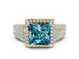 Yellow gold Princess Cut Halo Pavé Diamond Engagement Ring with Split Shank and Four-Prong Setting