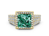 Yellow gold Princess Cut Halo Pavé Diamond Engagement Ring with Split Shank and Four-Prong Setting