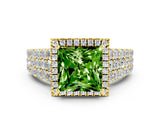 Yellow gold Princess Cut Halo Pavé Diamond Engagement Ring with Split Shank and Four-Prong Setting