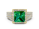 Yellow gold Princess Cut Halo Pavé Diamond Engagement Ring with Split Shank and Four-Prong Setting