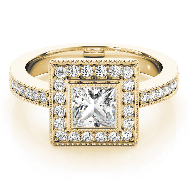 Yellow gold Princess Cut Halo Pavé Diamond Ring 1