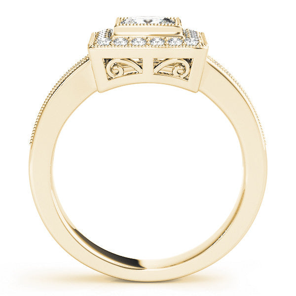 Yellow gold Princess Cut Halo Pavé Diamond Ring 2