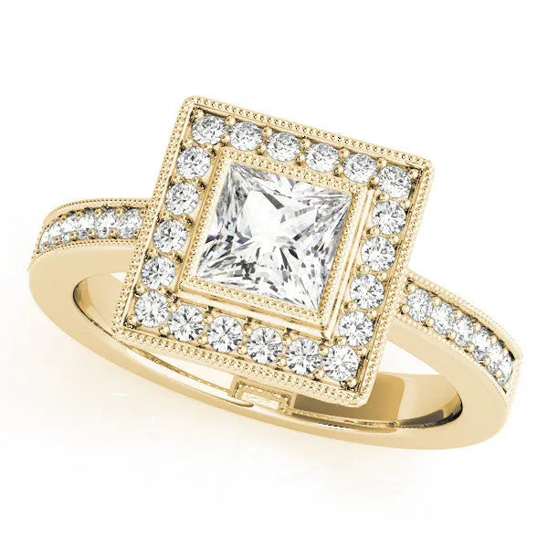 Yellow gold Princess Cut Halo Pavé Diamond Ring
