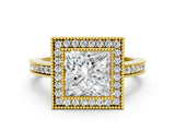 Yellow gold Princess Cut Halo Pavé Diamond Ring_54