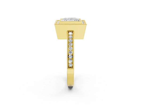 Yellow Gold Princess Cut Double Milgrain Halo Engagement Ring Setting