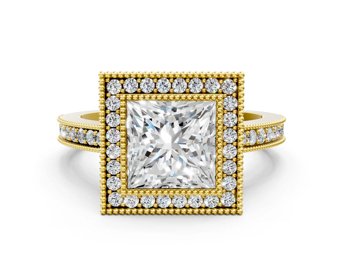 Yellow gold Princess Cut Halo Pavé Diamond Ring_6