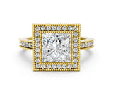 Yellow gold Princess Cut Halo Pavé Diamond Ring_6