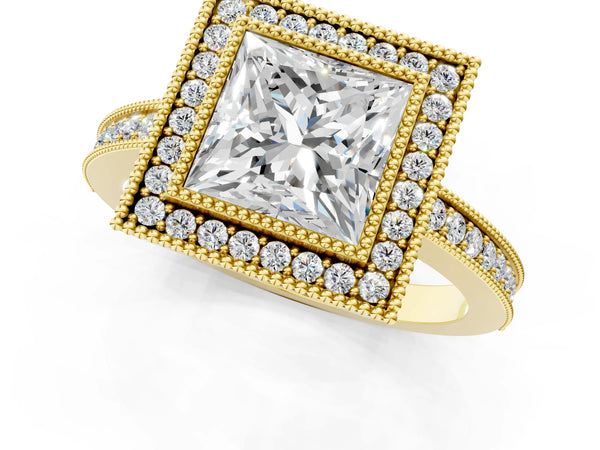 Yellow gold Pear Cut Cut Halo Pavé Diamond Ring