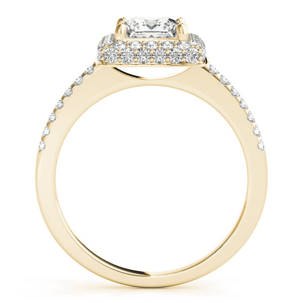 Yellow gold Princess Cut Halo Pavé Solitaire Ring with Four-Prong Setting 2