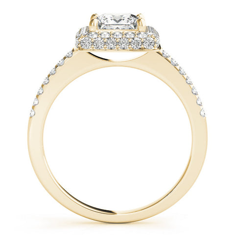 Yellow gold Princess Cut Halo Pavé Solitaire Ring with Four-Prong Setting 2