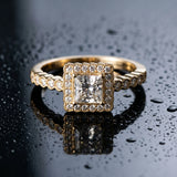 Yellow gold Princess Cut Halo Pavé Solitaire Ring with Milgrain Band_9