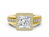 Yellow gold Princess Cut Halo Pave Band Four-Prong Ring_61