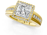 Yellow gold Princess Cut Halo Pave Band Four-Prong Ring_62