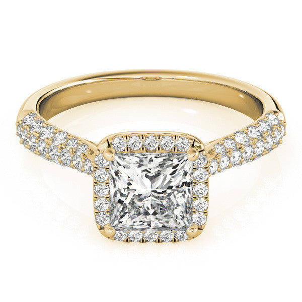 Yellow gold Princess Cut Halo Pave Band Four-Prong Setting Ring 1