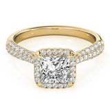 Yellow gold Fancy Blue Pear  Cut Halo Pave Band Four-Prong Setting Ring