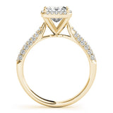 Yellow gold Fancy Blue Pear  Cut Halo Pave Band Four-Prong Setting Ring