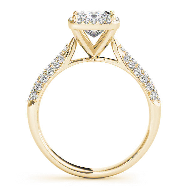 Yellow gold Fancy Blue Pear  Cut Halo Pave Band Four-Prong Setting Ring