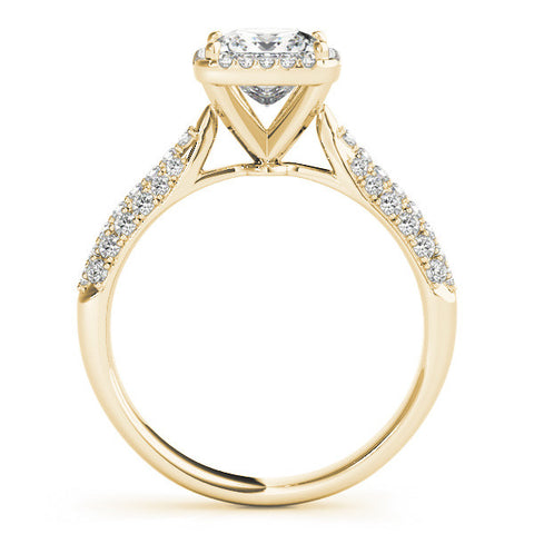 Yellow gold Princess Cut Halo Pave Band Four-Prong Setting Ring 2