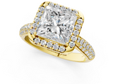Yellow gold Princess Cut Halo Pave Band Four-Prong Setting Ring_24