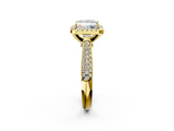 Yellow gold Princess Cut Halo Pave Band Four-Prong Setting Ring_25