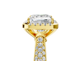 Yellow gold Princess Cut Halo Pave Band Four-Prong Setting Ring_28