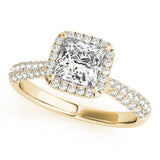 Yellow gold Fancy Blue Pear  Cut Halo Pave Band Four-Prong Setting Ring