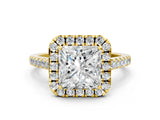 Yellow gold Princess Cut Halo Pave Diamond Engagement Ring with Four-Prong Setting_3