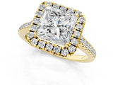 Yellow gold Princess Cut Halo Pave Diamond Engagement Ring with Four-Prong Setting_4