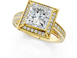 Yellow gold Princess Cut Halo Pave Split Shank Prong Setting Ring_31