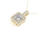 Yellow gold Princess Cut Halo Pendant with Four-Prong Setting 1
