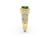 Yellow gold Princess Cut Halo Peridot Ring with Split Shank and Four-Prong Setting_2