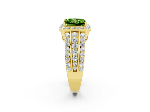 Yellow gold Princess Cut Halo Peridot Ring with Split Shank and Four-Prong Setting_2