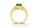 Yellow gold Princess Cut Halo Peridot Ring with Split Shank and Four-Prong Setting_3