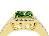 Yellow gold Princess Cut Halo Peridot Ring with Split Shank and Four-Prong Setting_4