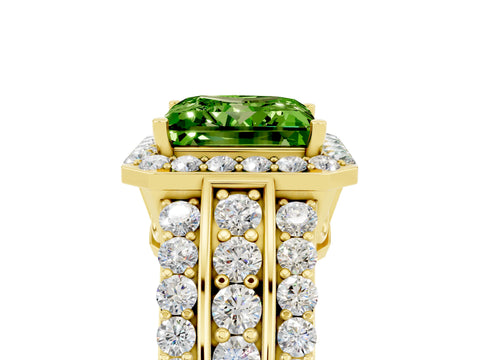 Yellow gold Princess Cut Halo Peridot Ring with Split Shank and Four-Prong Setting_5