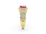 Yellow gold Princess Cut Halo Pink Sapphire Ring with Split Shank and Four-Prong Setting_26