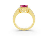 Yellow gold Princess Cut Halo Pink Sapphire Ring with Split Shank and Four-Prong Setting_27