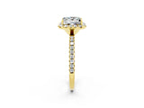 Yellow gold Princess Cut Halo Round Diamond Pavé Band Four-Prong Ring_2