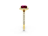 Yellow gold Princess Cut Halo Round Diamond Pavé Band Four-Prong Ring_2
