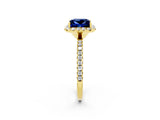 Yellow gold Princess Cut Halo Round Diamond Pavé Band Four-Prong Ring_2