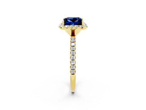 Yellow gold Princess Cut Halo Round Diamond Pavé Band Four-Prong Ring_2