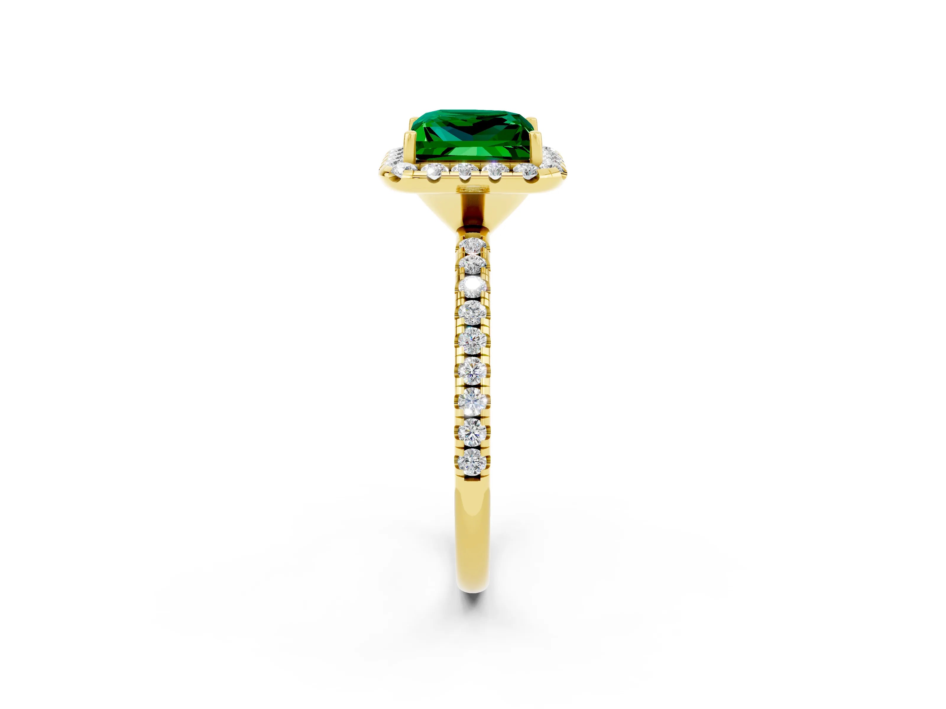 Yellow gold Princess Cut Halo Round Diamond Pavé Band Four-Prong Ring_2