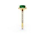 Yellow gold Princess Cut Halo Round Diamond Pavé Band Four-Prong Ring_2