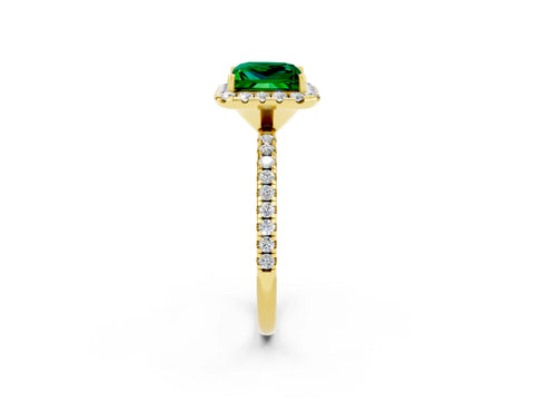 Yellow gold Princess Cut Halo Round Diamond Pavé Band Four-Prong Ring_2