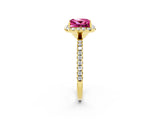 Yellow gold Princess Cut Halo Round Diamond Pavé Band Four-Prong Ring_2